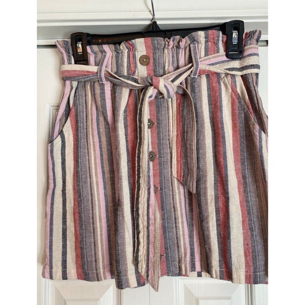 Jolt Y2K Mini Skirt small  Linen Blend striped Academia  with pockets pull on